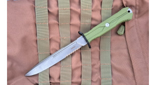 Тактический нож Mr.Blade Leshiy serrated stonewash сталь AUS-8, рукоять OD Green Elastron